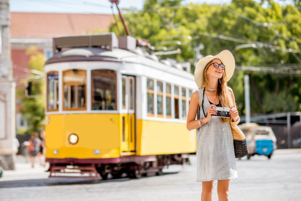 Woman traveling in Lisbon, Portugal